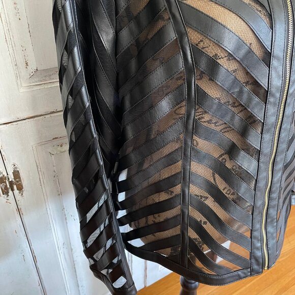 Colleen Lopez Black Faux Leather and Mesh Jacket Front Zip Size XL - Picture 5 of 14